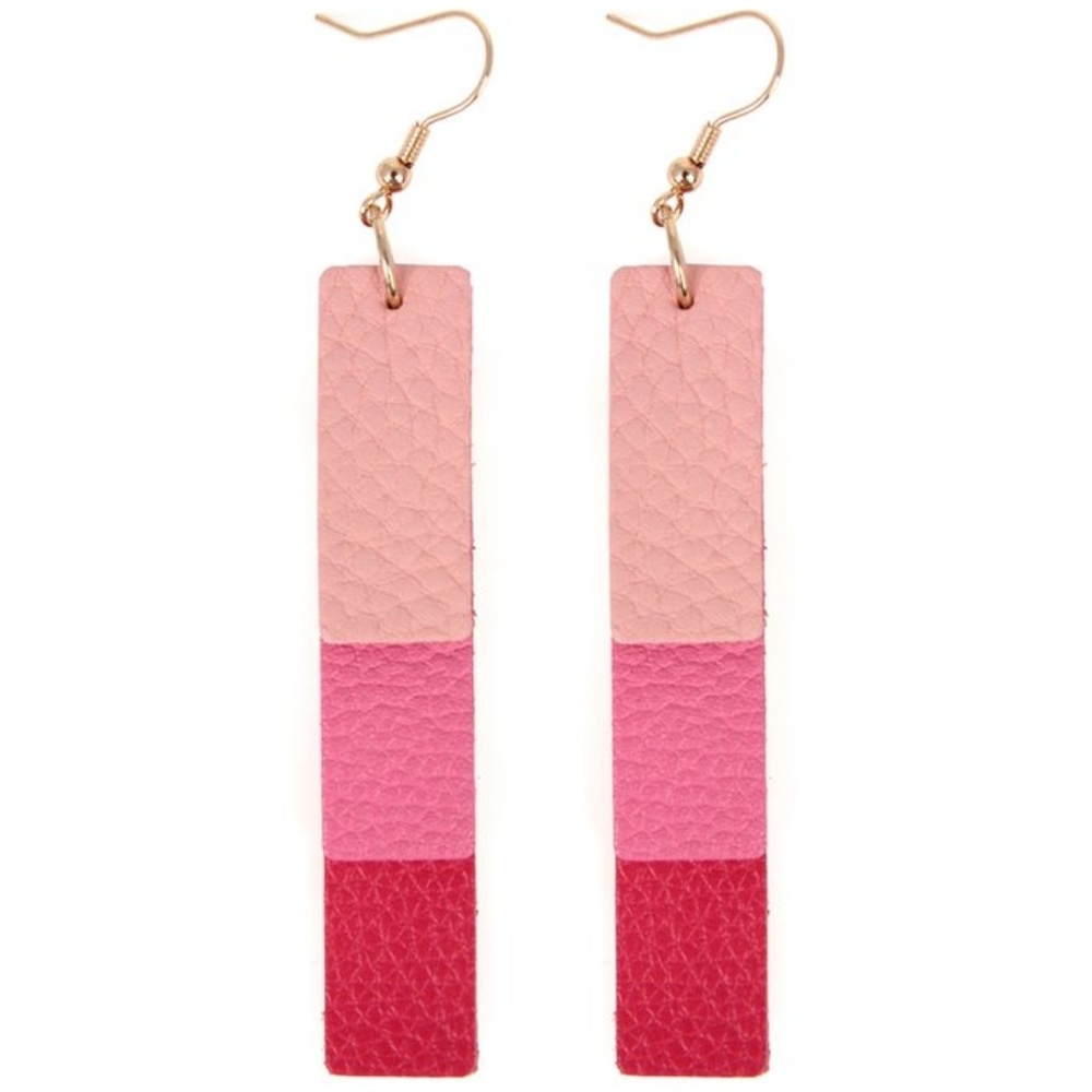 PINK LEATHER STRIP DROP EARRINGS